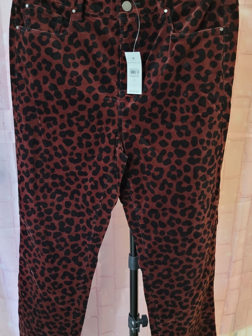 Womens Leopard Print Corduroy Pants - Brown/Black